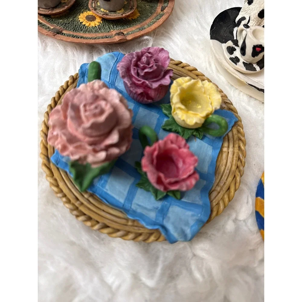 Vintage Whimsical Miniature Resin Tea Set Lot 6 Themes Bee Floral Dog Seal Cow